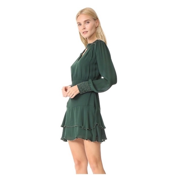 Parker NY Chrissy Beaded Silk Mini Dress In Alphine Forrest Green - Picture 4 of 13